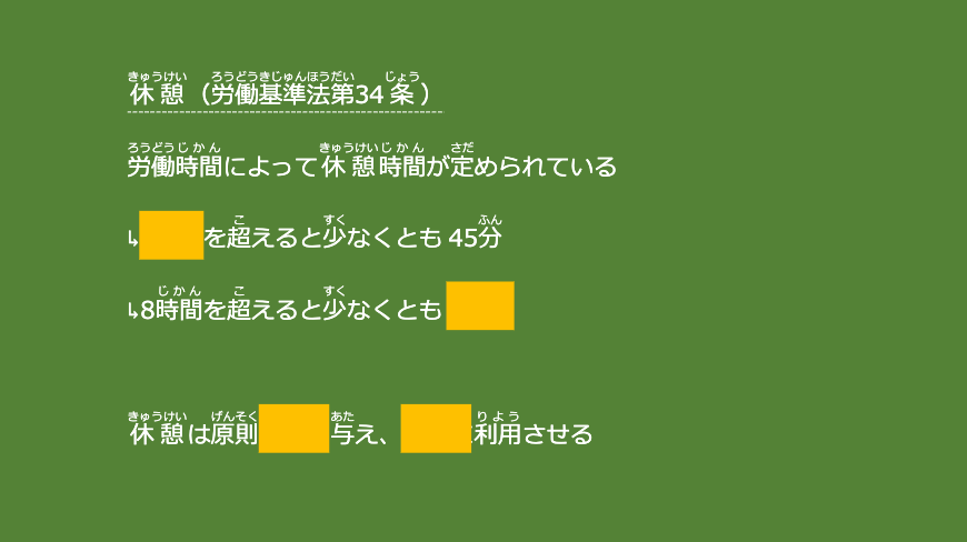 休憩についての穴埋めワークシート