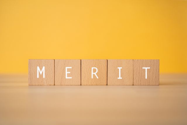 MERITと書かれた木のブロック