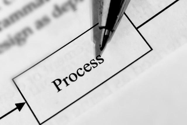 外国人労働者の採用や在留資格手続きを進める流れを示すプロセス図。申請・審査の工程を表現