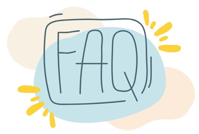 FAQの文字をカラフルな背景に大きく配置した、よくある質問の案内を示すイラスト