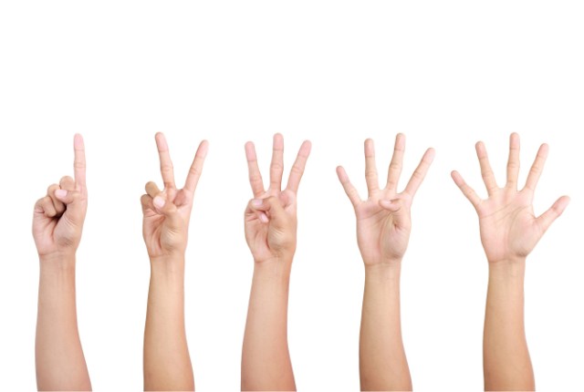 日本語能力を示す指標として手で1から5を表した写真。外国人採用で重要な日本語レベルの説明用画像